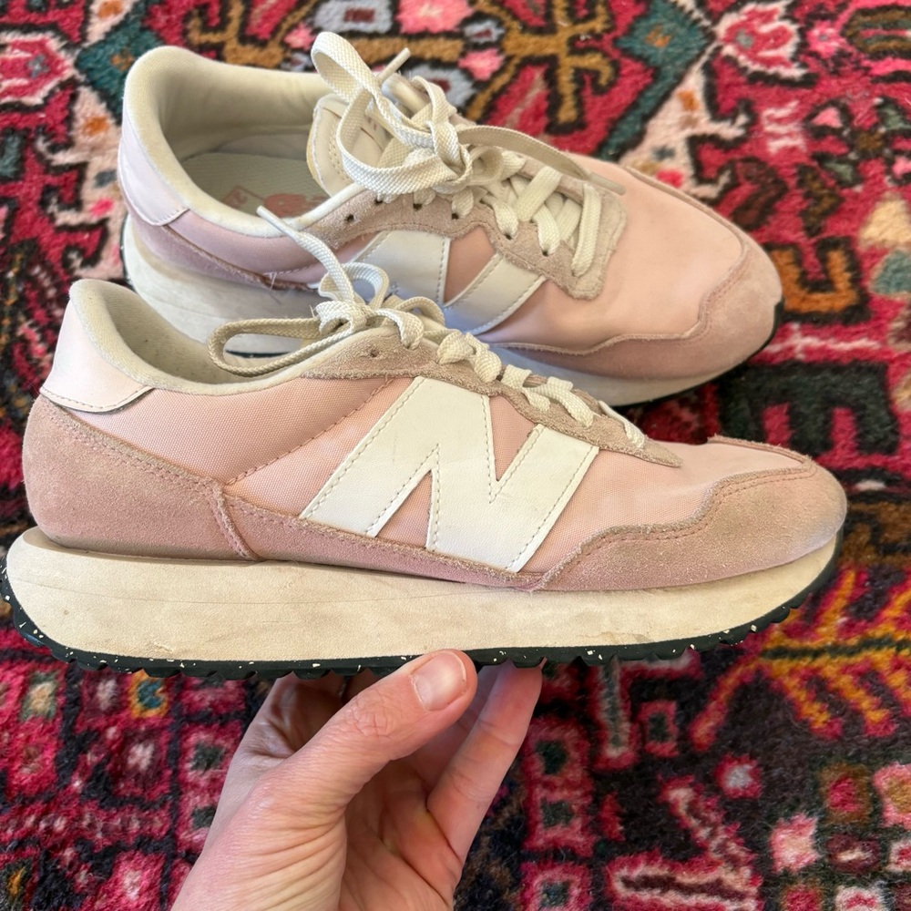 New Balance Blush Pink and White Retro Runner Sneakers